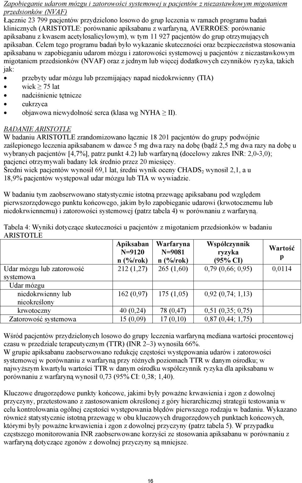 Celem tego programu badań było wykazanie skuteczności oraz bezpieczeństwa stosowania apiksabanu w zapobieganiu udarom mózgu i zatorowości systemowej u pacjentów z niezastawkowym migotaniem