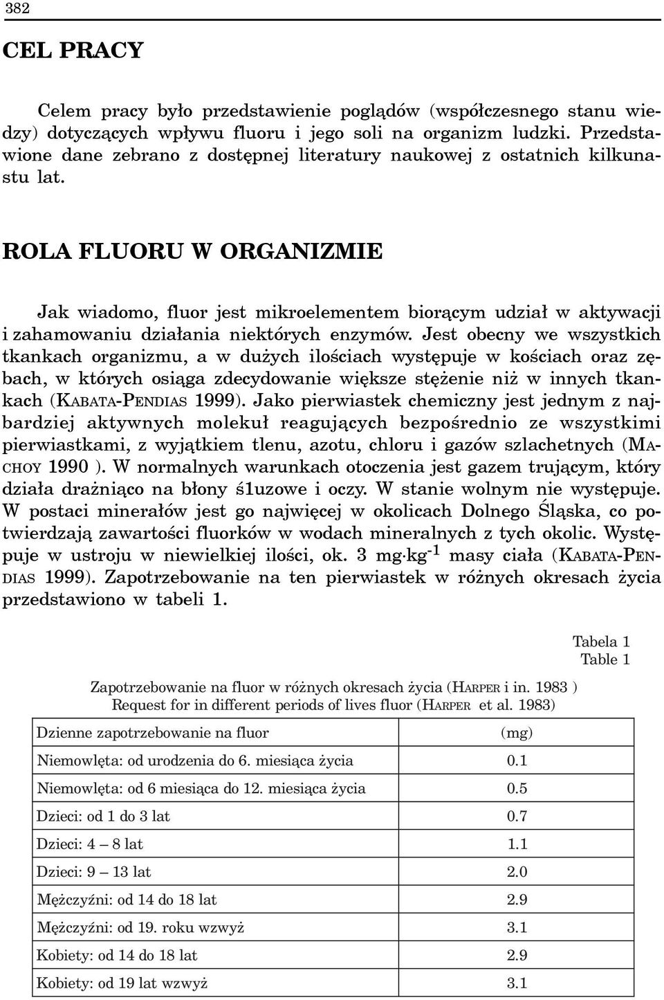 ROLA FLUORU W ORGANIZMIE Jak wiadomo, fluor jest mikroelementem bior¹cym udzia³ w aktywacji i zahamowaniu dzia³ania niektórych enzymów.