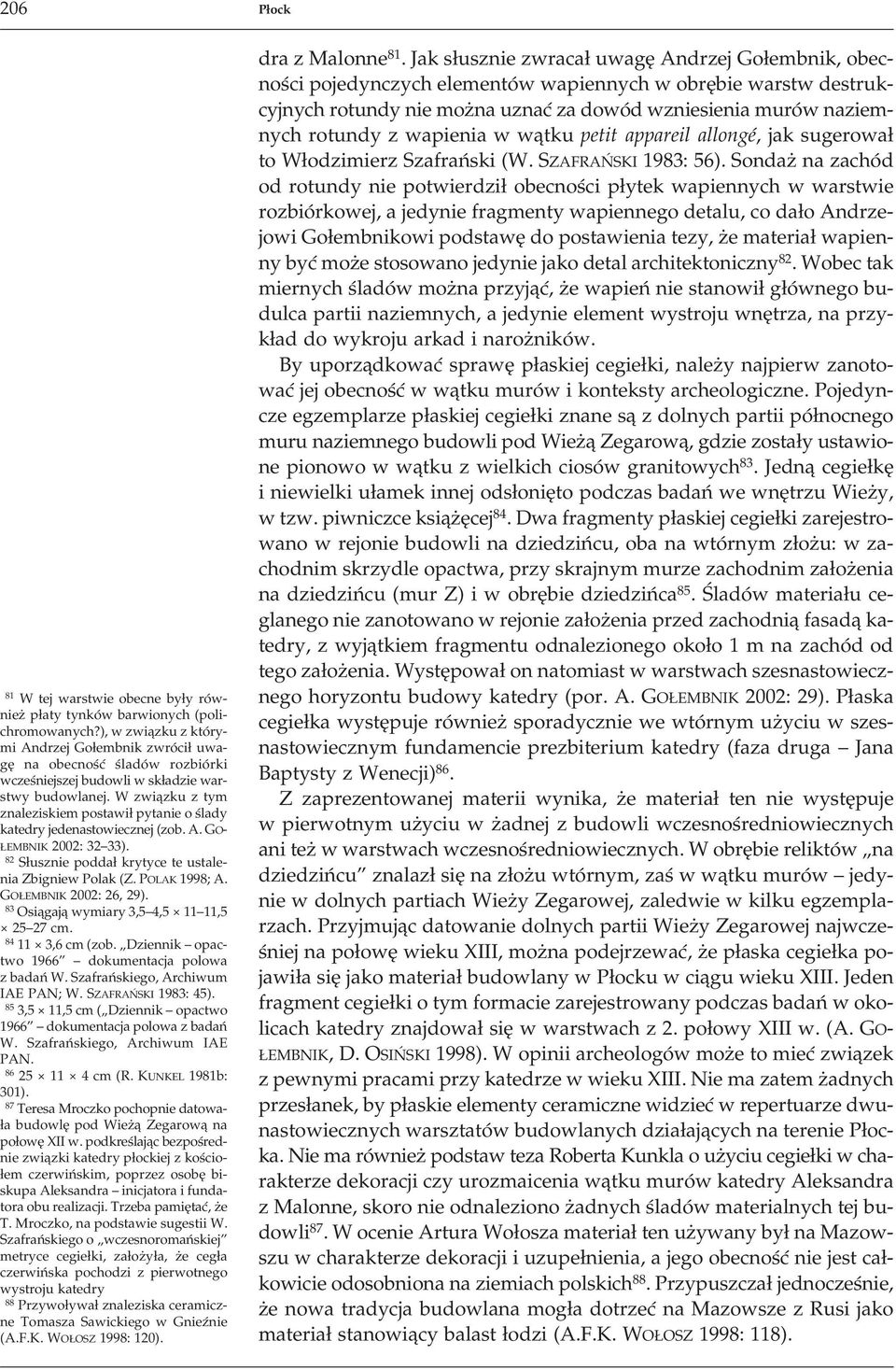 W związku z tym znaleziskiem postawił pytanie o ślady katedry jedenastowiecznej (zob. A. GO- ŁEMBNIK 2002: 32 33). 82 Słusznie poddał krytyce te ustalenia Zbigniew Polak (Z. POLAK 1998; A.