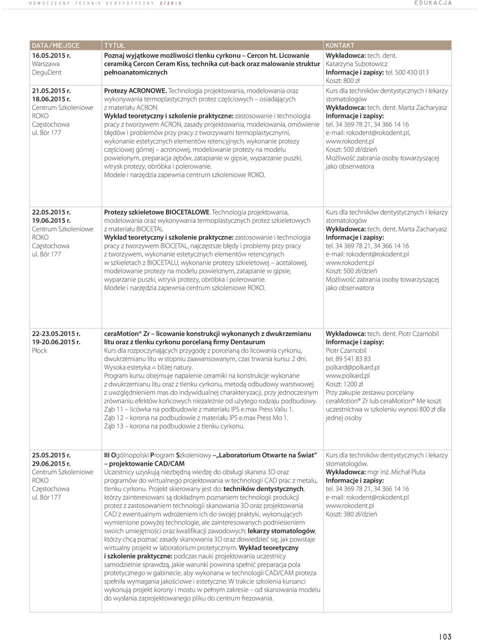 Technologia projektowania, modelowania oraz wykonywania termoplastycznych protez częściowych osiadających z materiału ACRON Wykład teoretyczny i szkolenie praktyczne: zastosowanie i technologia pracy