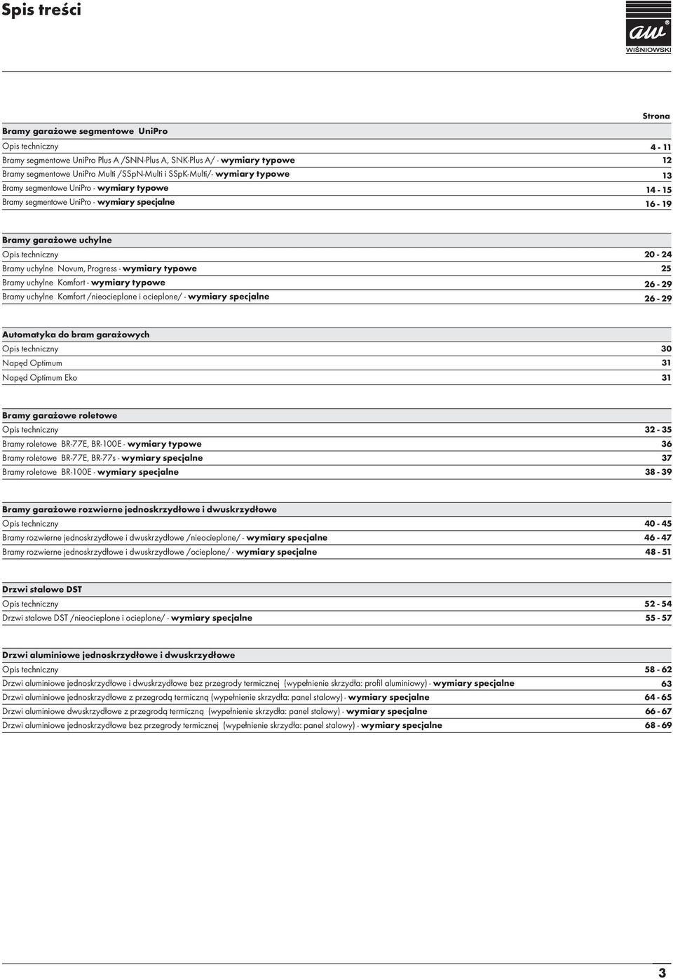 wymiary typowe 25 Bramy uchylne Komfort - wymiary typowe 26-29 Bramy uchylne Komfort /nieocieplone i ocieplone/ - wymiary specjalne 26-29 Automatyka do bram garażowych Opis techniczny 30 Napęd