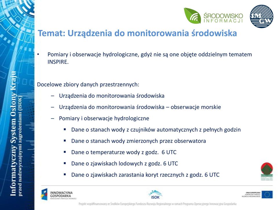 Pomiary i obserwacje hydrologiczne Dane o stanach wody z czujników automatycznych z pełnych godzin Dane o stanach wody zmierzonych przez