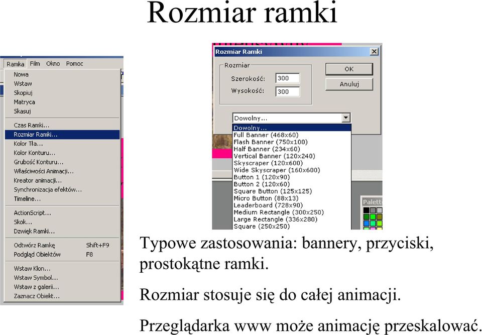 Rozmiar stosuje si do ca ej animacji.