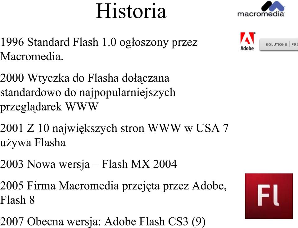 WWW 2001 Z 10 najwi kszych stron WWW w USA 7 u ywa Flasha 2003 Nowa wersja Flash