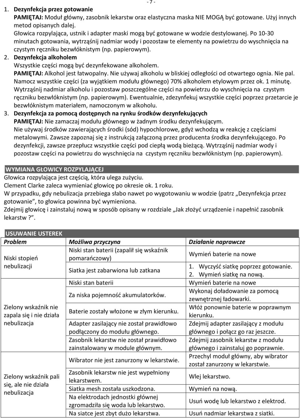 Po 10-30 minutach gotowania, wytrząśnij nadmiar wody i pozostaw te elementy na powietrzu do wyschnięcia na czystym ręczniku bezwłóknistym (np. papierowym). 2.