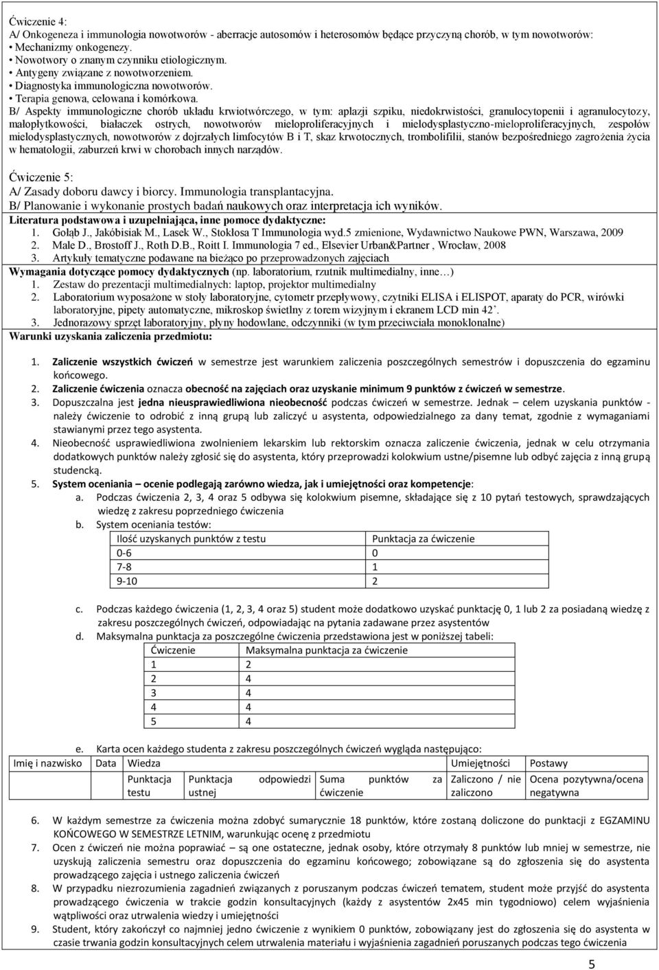 B/ Aspekty immunologiczne chorób układu krwiotwórczego, w tym: aplazji szpiku, niedokrwistości, granulocytopenii i agranulocytozy, małopłytkowości, białaczek ostrych, nowotworów mieloproliferacyjnych