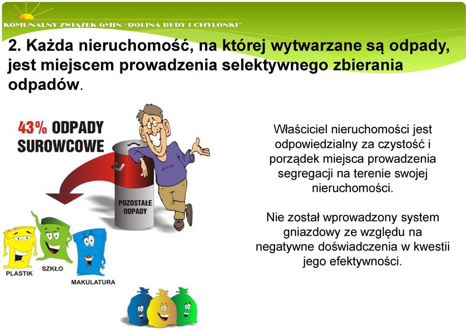 Właściciel nieruchomości jest odpowiedzialny za czystość i porządek miejsca prowadzenia