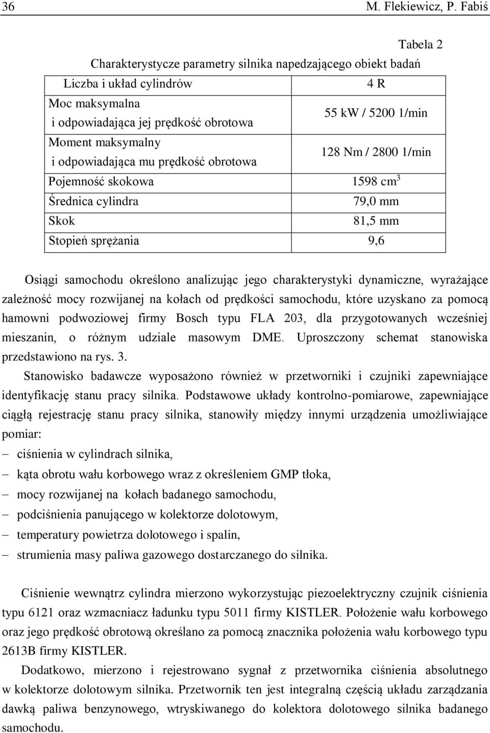 odpowiadająca mu prędkość obrotowa 128 Nm / 2800 1/min Pojemność skokowa 1598 cm 3 Średnica cylindra 79,0 mm Skok 81,5 mm Stopień sprężania 9,6 Osiągi samochodu określono analizując jego