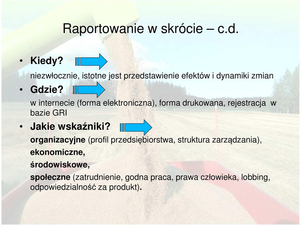 w internecie (forma elektroniczna), forma drukowana, rejestracja w bazie GRI Jakie wskaźniki?