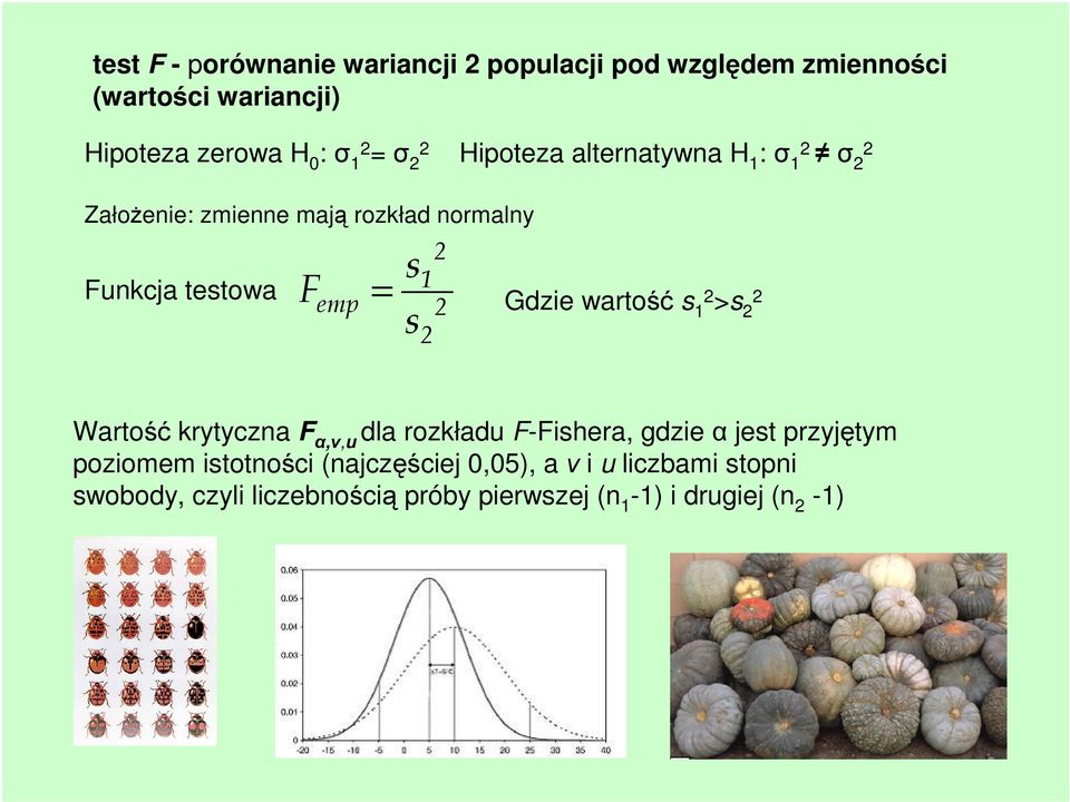 Gdzie wartość s 1 >s Wartość krytyczna F α,ν,u dla rozkładu F-Fishera, gdzieα jest przyjętym poziomem