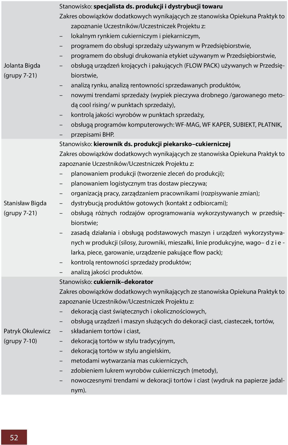 piekarniczym, programem do obsługi sprzedaży używanym w Przedsiębiorstwie, programem do obsługi drukowania etykiet używanym w Przedsiębiorstwie, Jolanta Bigda obsługą urządzeń krojących i pakujących