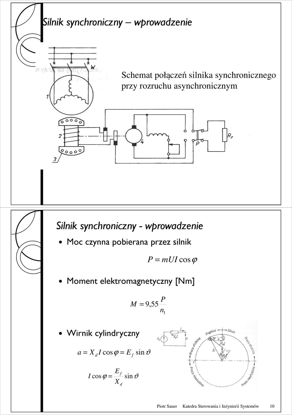 mui cosϕ Moment elektromagnetyczny [Nm] M = 9,55 P n 1 Wirnik cylindryczny a = X I cosϕ =