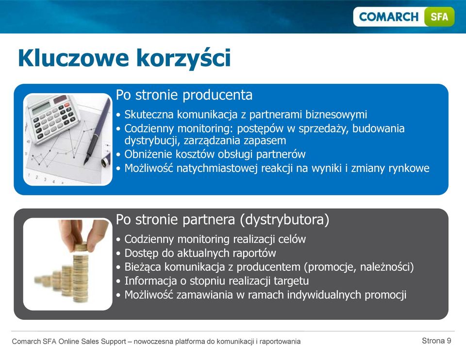 rynkowe Po stronie partnera (dystrybutora) Codzienny monitoring realizacji celów Dostęp do aktualnych raportów Bieżąca komunikacja z