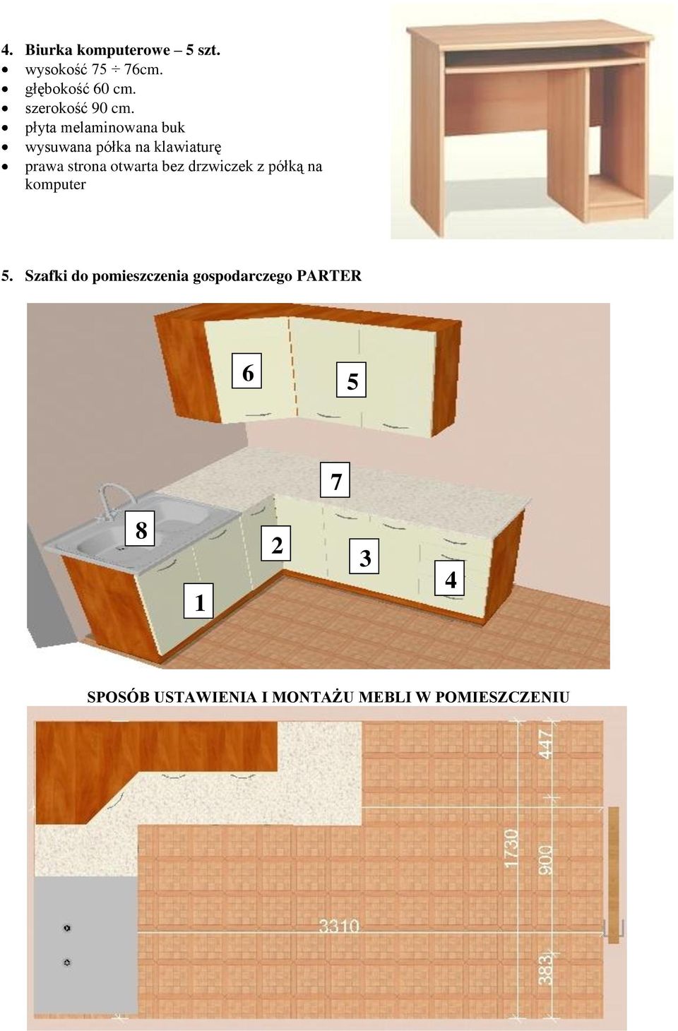 płyta melaminowana buk wysuwana półka na klawiaturę prawa strona otwarta