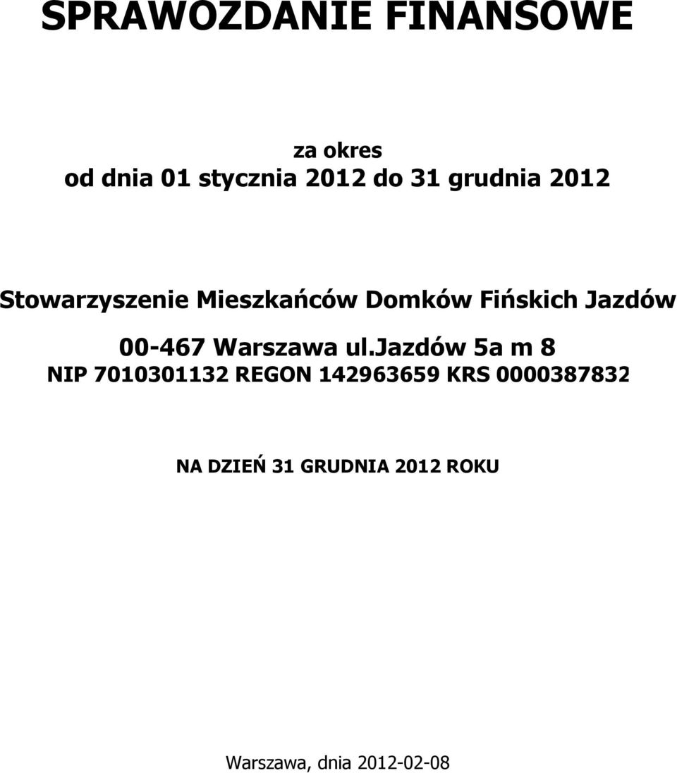 Mieszkańców Domków Fińskich Jazdów NIP 7010301132