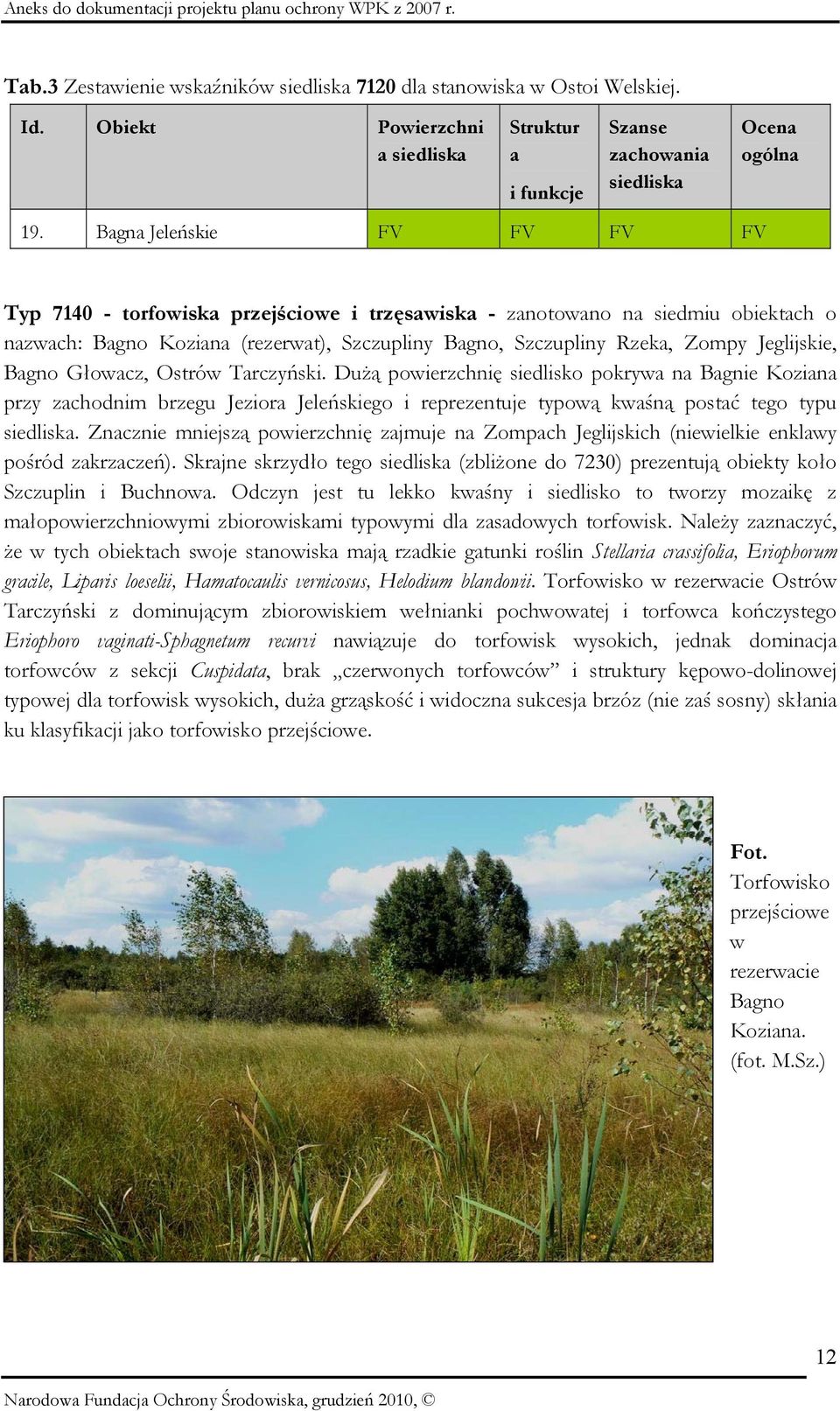 Jeglijskie, Bagno Głowacz, Ostrów Tarczyński. Dużą powierzchnię siedlisko pokrywa na Bagnie Koziana przy zachodnim brzegu Jeziora Jeleńskiego i reprezentuje typową kwaśną postać tego typu siedliska.