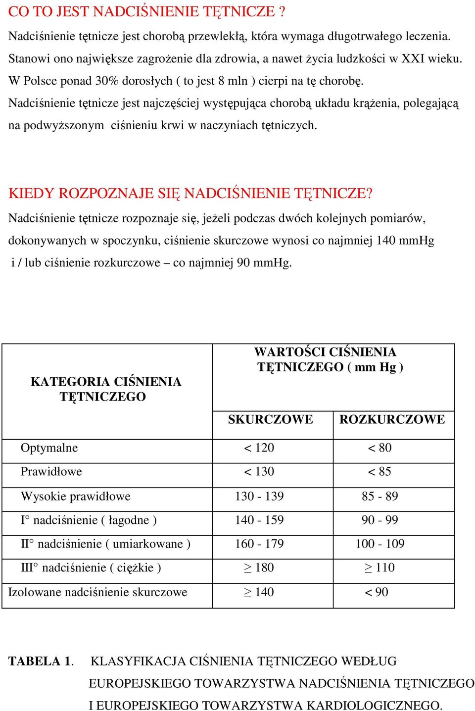 Nadciśnienie tętnicze jest najczęściej występująca chorobą układu krąŝenia, polegającą na podwyŝszonym ciśnieniu krwi w naczyniach tętniczych. KIEDY ROZPOZNAJE SIĘ NADCIŚNIENIE TĘTNICZE?