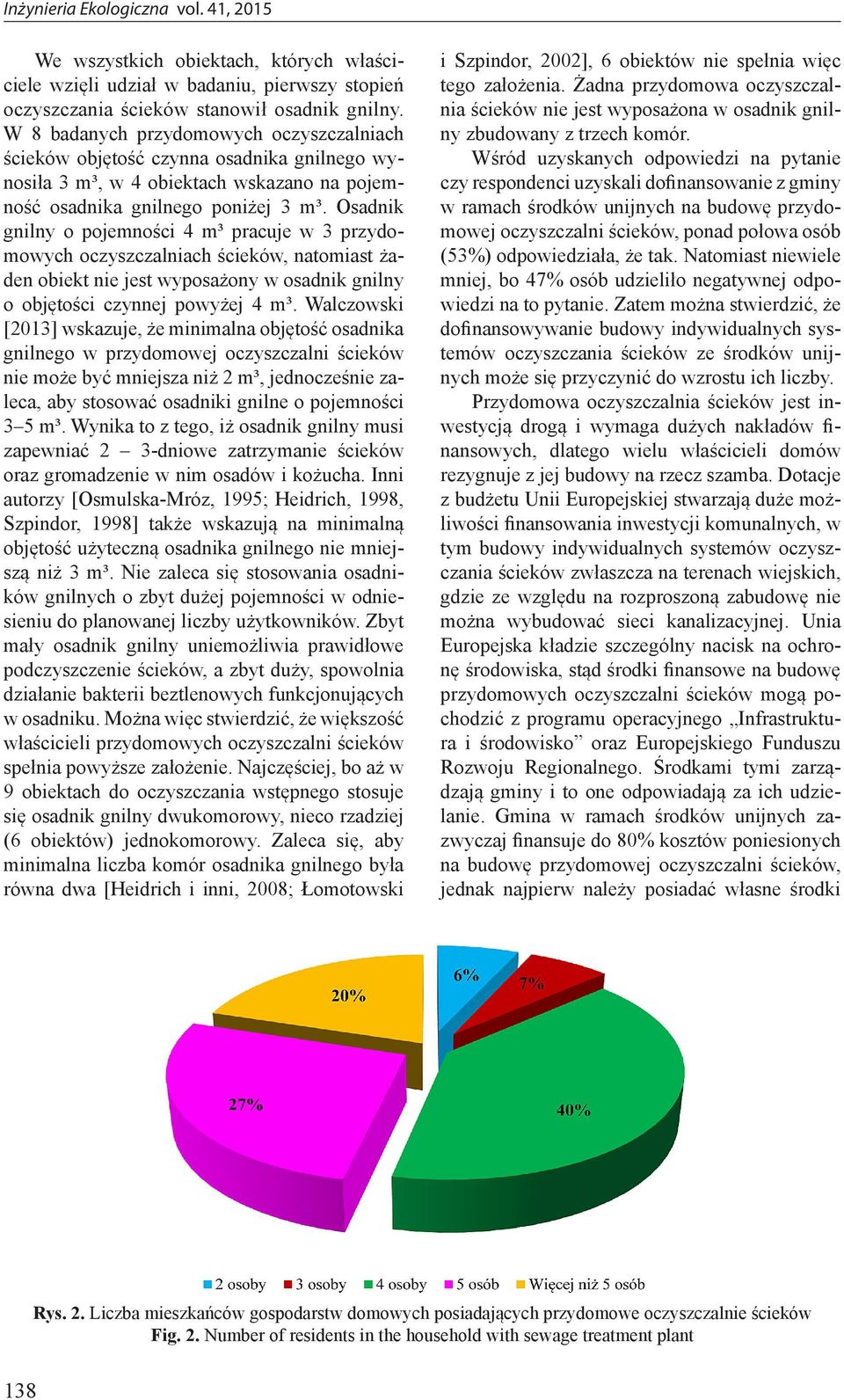 Osadnik gnilny o pojemności 4 m³ pracuje w 3 przydomowych oczyszczalniach ścieków, natomiast żaden obiekt nie jest wyposażony w osadnik gnilny o objętości czynnej powyżej 4 m³.