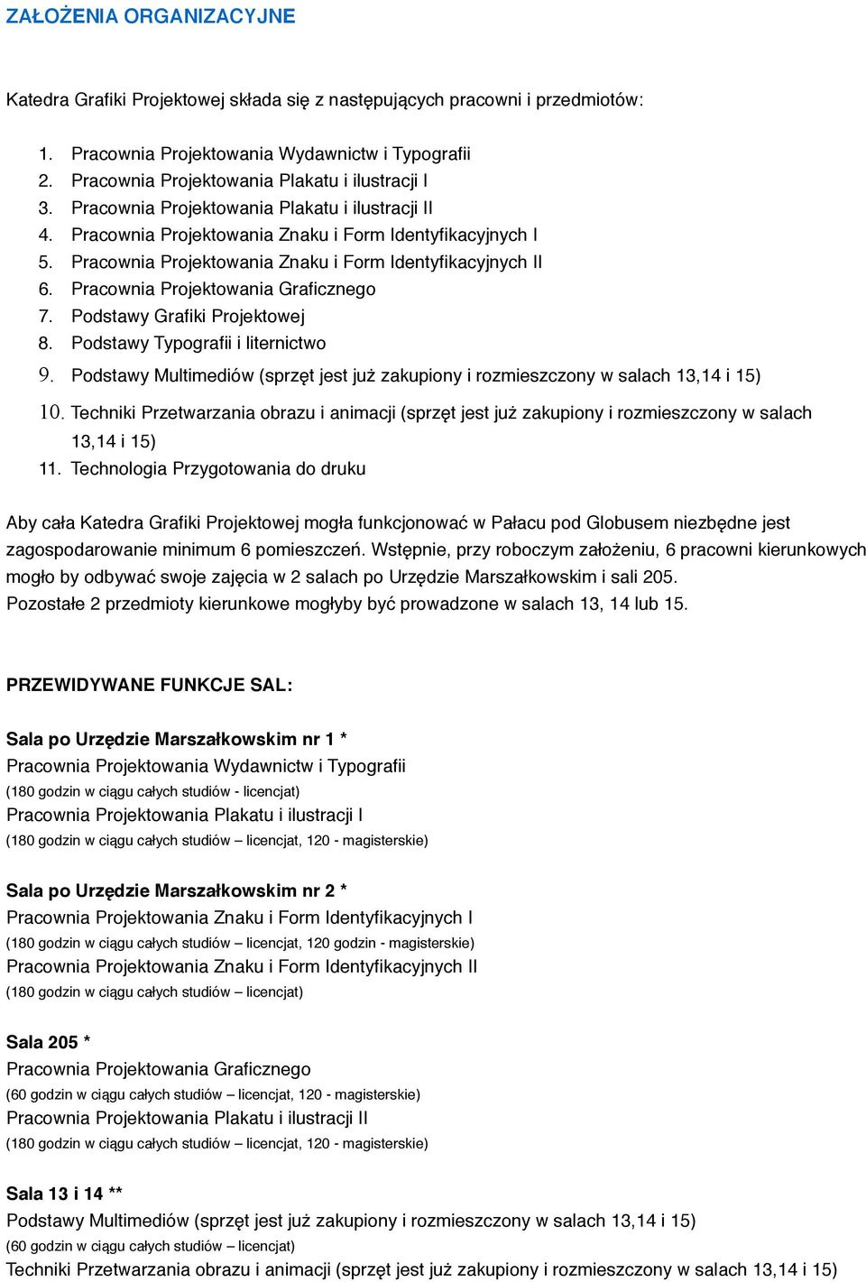 Pracownia Projektowania Znaku i Form Identyfikacyjnych II 6. Pracownia Projektowania Graficznego 7. Podstawy Grafiki Projektowej 8. Podstawy Typografii i liternictwo 9.