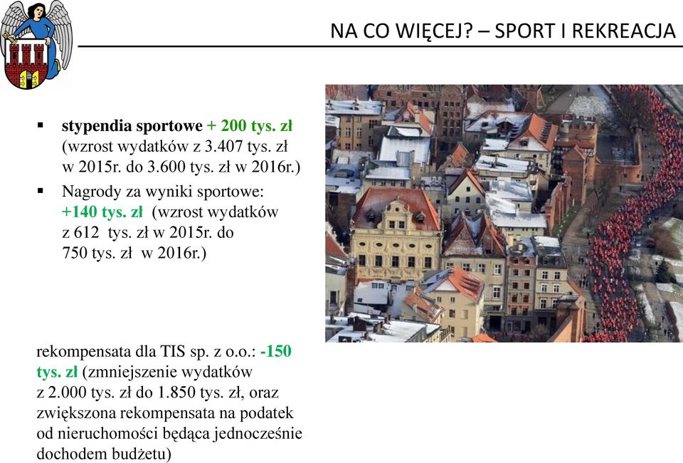 do 750 tys. zł w 2016r.) rekompensata dla TIS sp. z o.o.: -150 tys. zł (zmniejszenie wydatków z 2.000 tys.