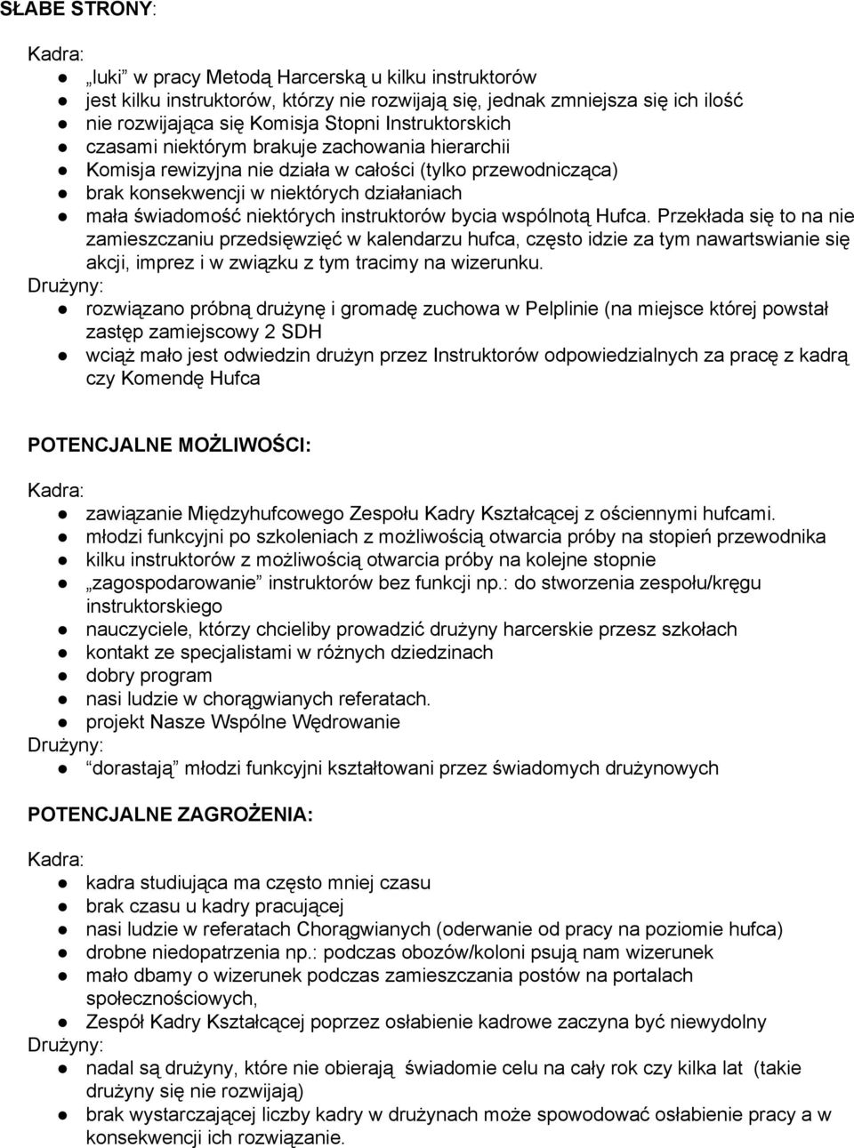 wspólnotą Hufca. Przekłada się to na nie zamieszczaniu przedsięwzięć w kalendarzu hufca, często idzie za tym nawartswianie się akcji, imprez i w związku z tym tracimy na wizerunku.