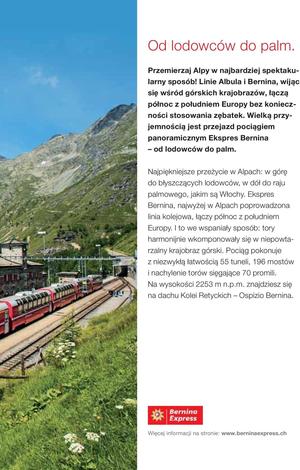 Wielką przyjemnością jest przejazd pociągiem panoramicznym Ekspres Bernina od lodowców do palm.