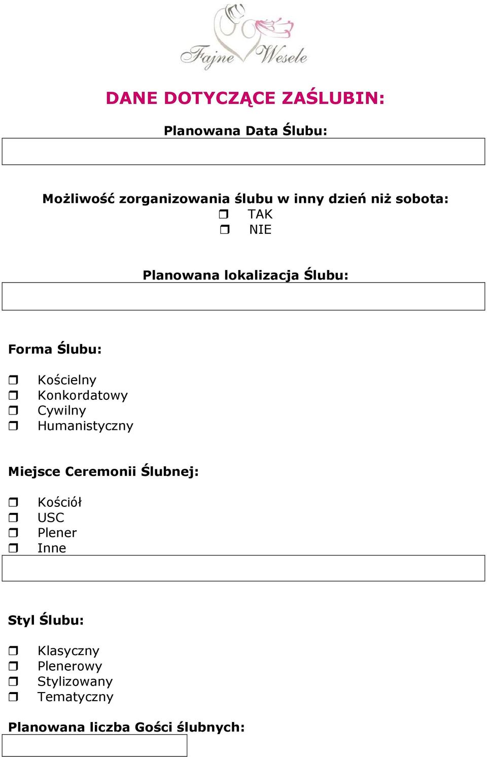 Konkordatowy Cywilny Humanistyczny Miejsce Ceremonii Ślubnej: Kościół USC Plener