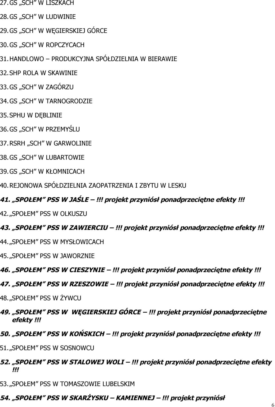 SPOŁEM PSS W JAŚLE!!! projekt przyniósł ponadprzeciętne efekty!!! 42. SPOŁEM PSS W OLKUSZU 43. SPOŁEM PSS W ZAWIERCIU!!! projekt przyniósł ponadprzeciętne efekty!!! 44. SPOŁEM PSS W MYSŁOWICACH 45.