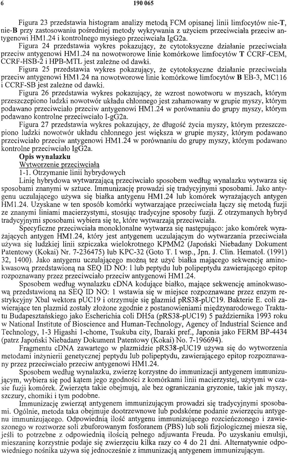 24 na nowotworowe linie komórkowe limfocytów T CCRF-CEM, CCRF-HSB-2 i HPB-MTL jest zależne od dawki.