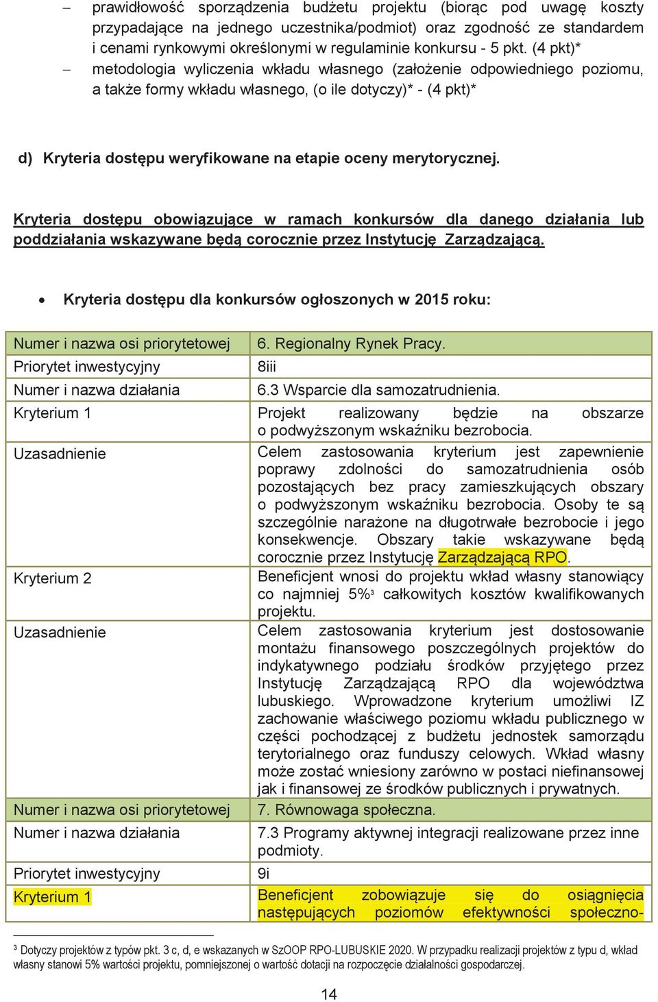 merytorycznej. Kryteria dostępu obowiązujące w ramach konkursów dla danego działania lub poddziałania wskazywane będą corocznie przez Instytucję Zarządzającą.