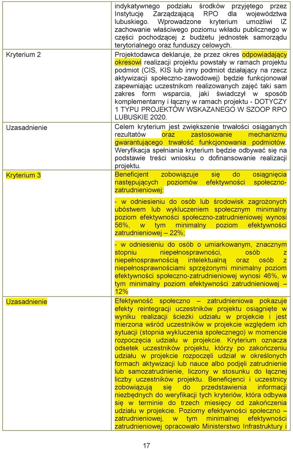 Kryterium 2 Projektodawca deklaruje, że przez okres odpowiadający okresowi realizacji projektu powstały w ramach projektu podmiot (CIS, KIS lub inny podmiot działający na rzecz aktywizacji