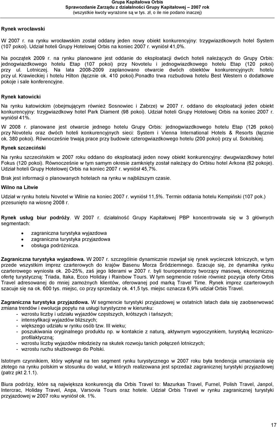 na rynku planowane jest oddanie do eksploatacji dwóch hoteli należących do Grupy Orbis: jednogwiazdkowego hotelu Etap (107 pokoi) przy Novotelu i jednogwiazdkowego hotelu Etap (120 pokoi) przy ul.