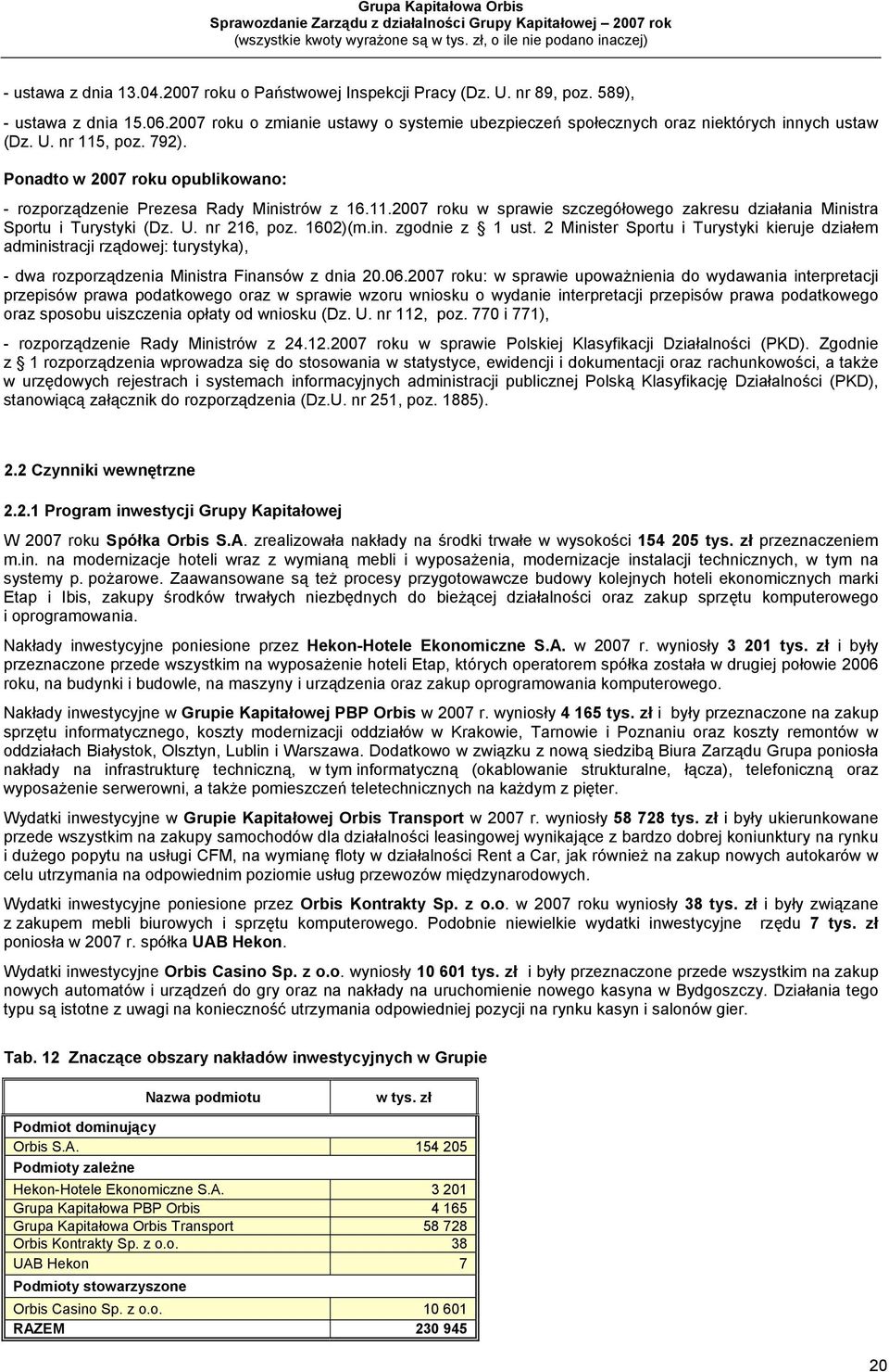 U. nr 216, poz. 1602)(m.in. zgodnie z 1 ust. 2 Minister Sportu i Turystyki kieruje działem administracji rządowej: turystyka), - dwa rozporządzenia Ministra Finansów z dnia 20.06.