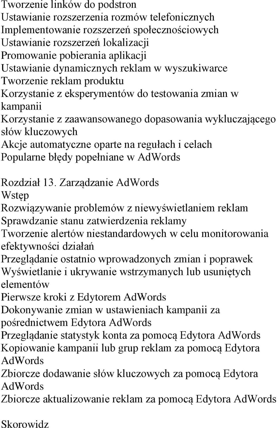 automatyczne oparte na regułach i celach Popularne błędy popełniane w AdWords Rozdział 13.