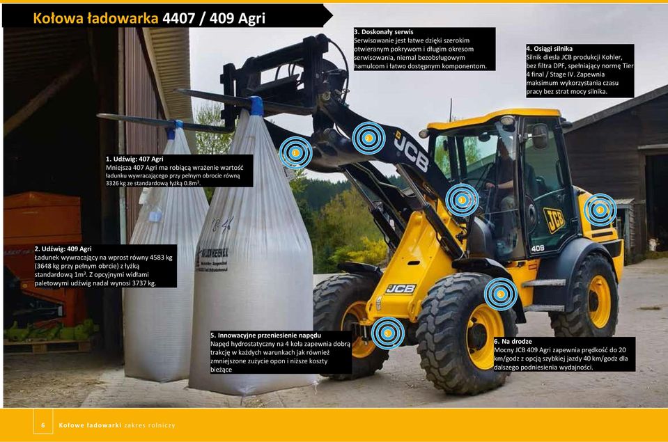 Osiągi silnika Silnik diesla JCB produkcji Kohler, bez filtra DPF, spełniający normę Tier 4 final / Stage IV. Zapewnia maksimum wykorzystania czasu pracy bez strat mocy silnika. 2 1.