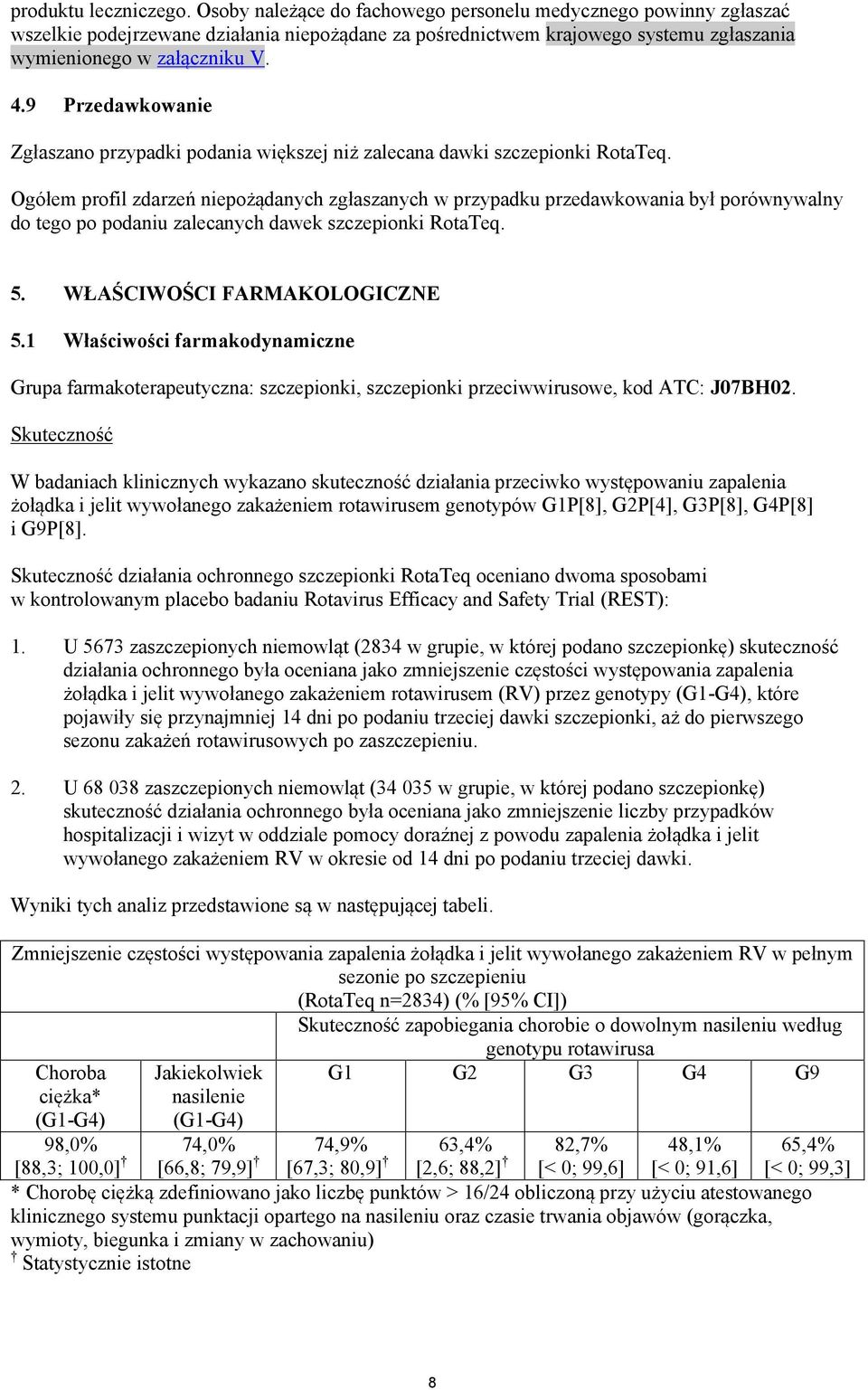 9 Przedawkowanie Zgłaszano przypadki podania większej niż zalecana dawki szczepionki RotaTeq.