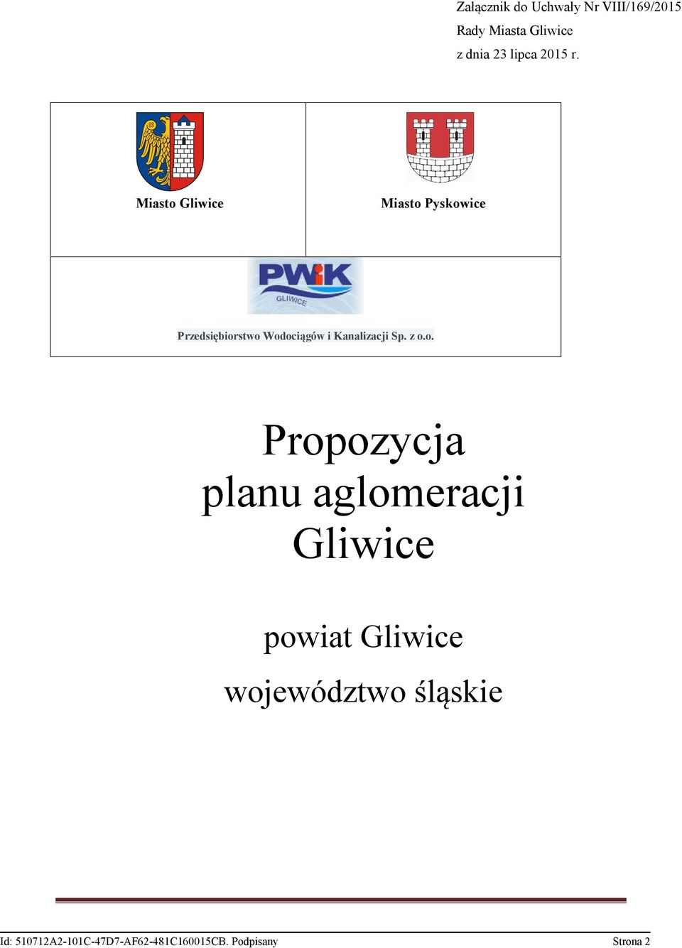 Miasto Gliwice Miasto Pyskowice Przedsiębiorstwo Wodociągów i Kanalizacji