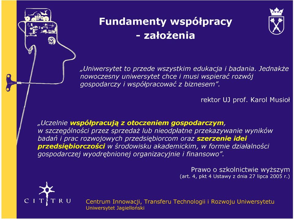 Karol Musioł Uczelnie współpracują z otoczeniem gospodarczym, w szczególności przez sprzedaż lub nieodpłatne przekazywanie wyników badań i prac