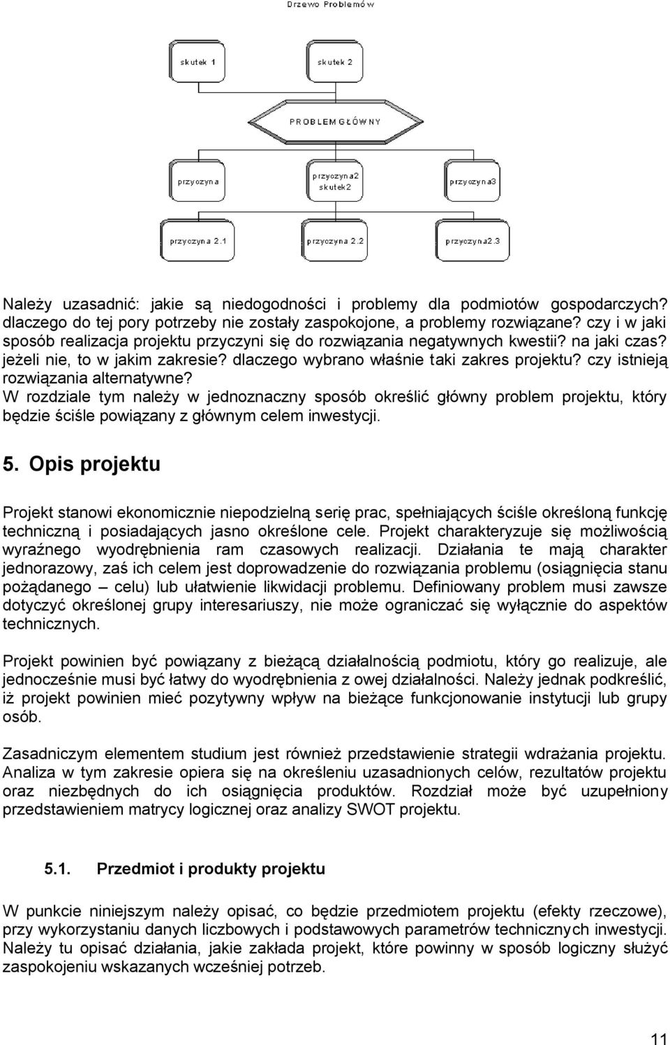 czy istnieją rozwiązania alternatywne? W rozdziale tym należy w jednoznaczny sposób określić główny problem projektu, który będzie ściśle powiązany z głównym celem inwestycji. 5.