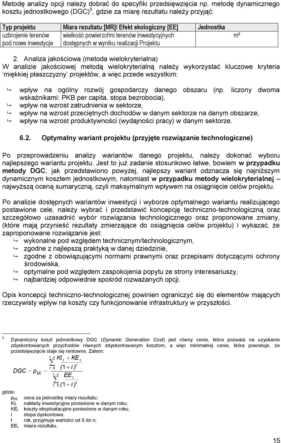 terenów inwestycyjnych pod nowe inwestycje dostępnych w wyniku realizacji Projektu m² 2.