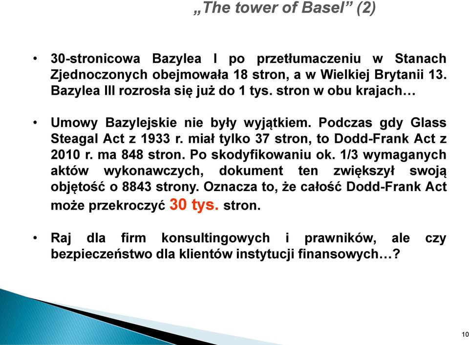 miał tylko 37 stron, to Dodd-Frank Act z 2010 r. ma 848 stron. Po skodyfikowaniu ok.