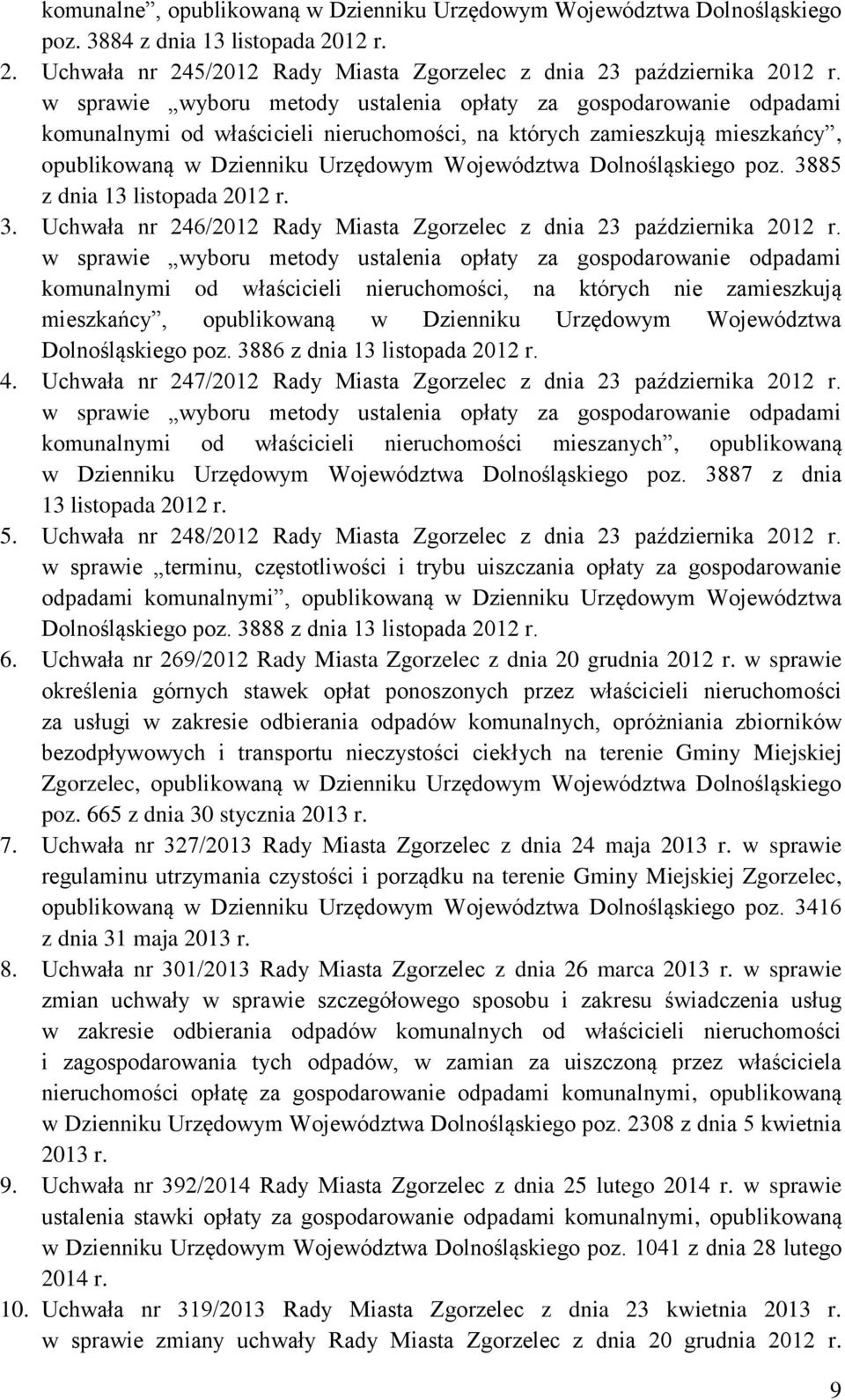 Dolnośląskiego poz. 3885 z dnia 13 listopada 2012 r. 3. Uchwała nr 246/2012 Rady Miasta Zgorzelec z dnia 23 października 2012 r.
