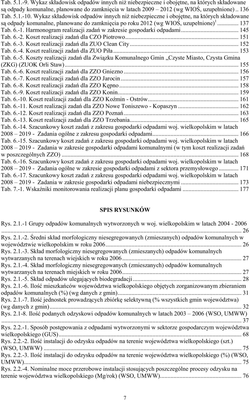 Harmonogram realizacji zada w zakresie gospodarki odpadami... 145 Tab. 6.-2. Koszt realizacji zada dla CZO Piotrowo... 151 Tab. 6.-3. Koszt realizacji zada dla ZUO Clean City... 152 Tab. 6.-4.