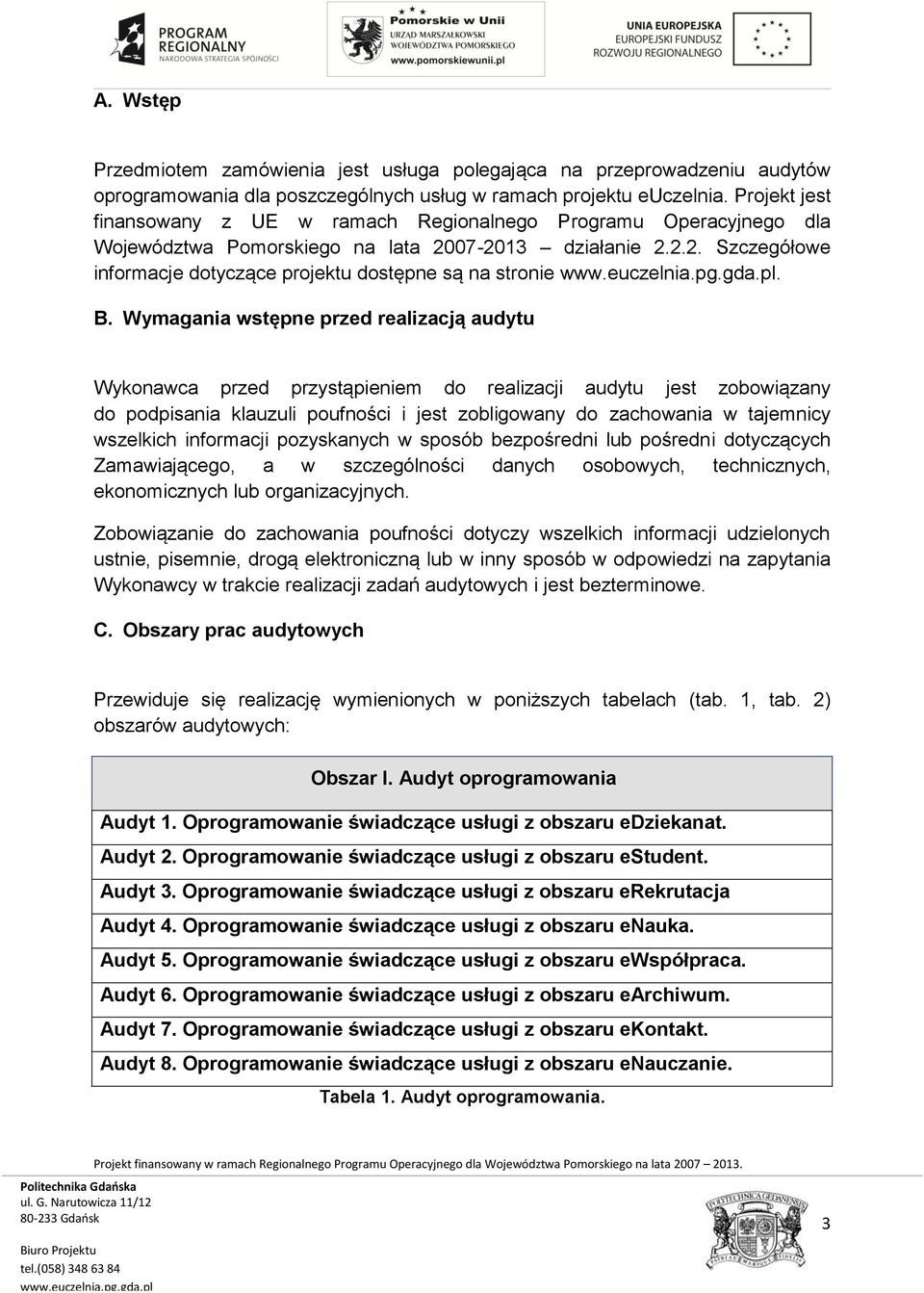 B. Wymagania wstępne przed realizacją audytu Wykonawca przed przystąpieniem do realizacji audytu jest zobowiązany do podpisania klauzuli poufności i jest zobligowany do zachowania w tajemnicy