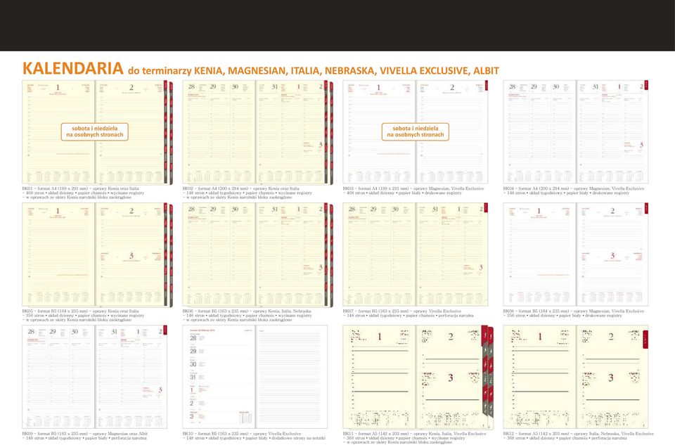 układ tygodniowy papier chamois wycinane registry - w oprawach ze skóry Kenia narożniki bloku zaokrąglone BK03 - A4 (199 x 291 mm) - oprawy Magnesian, Vivella Exclusive - 408 stron układ dzienny
