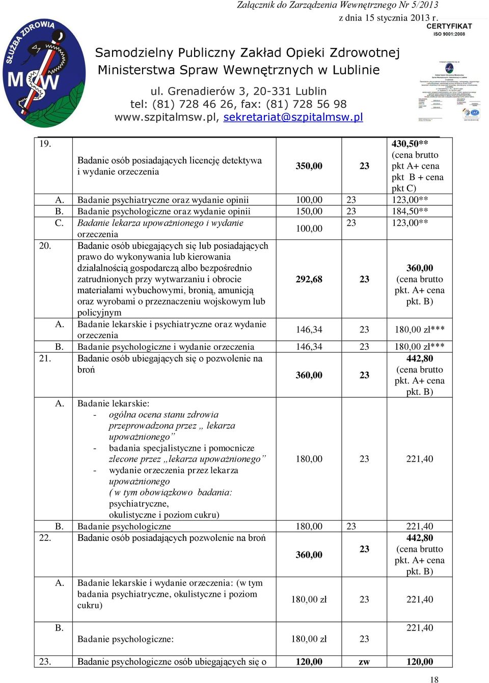 Badanie lekarza upoważnionego i wydanie 23 123,00** 100,00 orzeczenia 20.