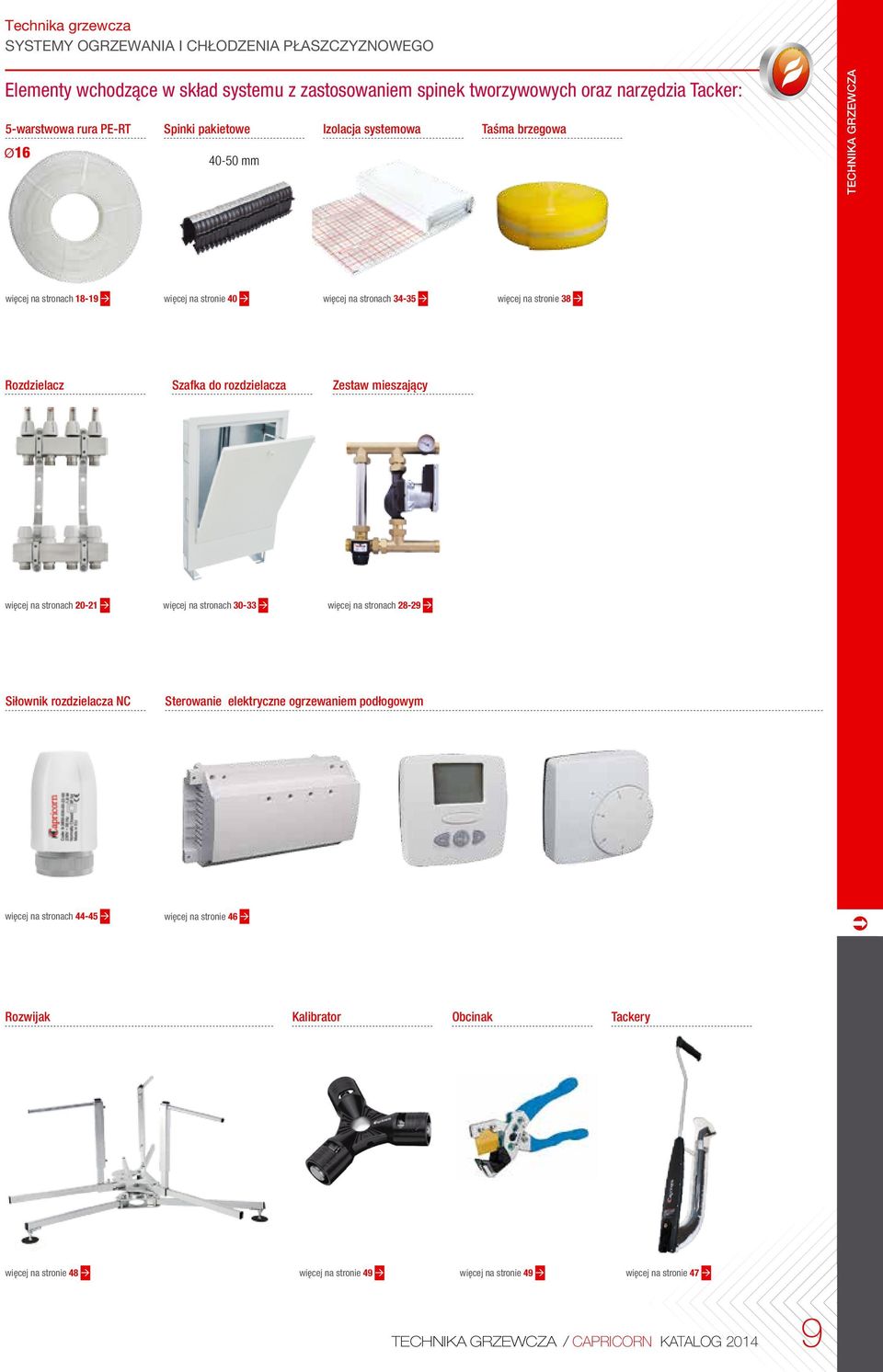 rozdzielacza Zestaw mieszający więcej na stronach 20-21 à więcej na stronach 30-33 à więcej na stronach 28-29 à Siłownik rozdzielacza NC Sterowanie elektryczne ogrzewaniem podłogowym więcej