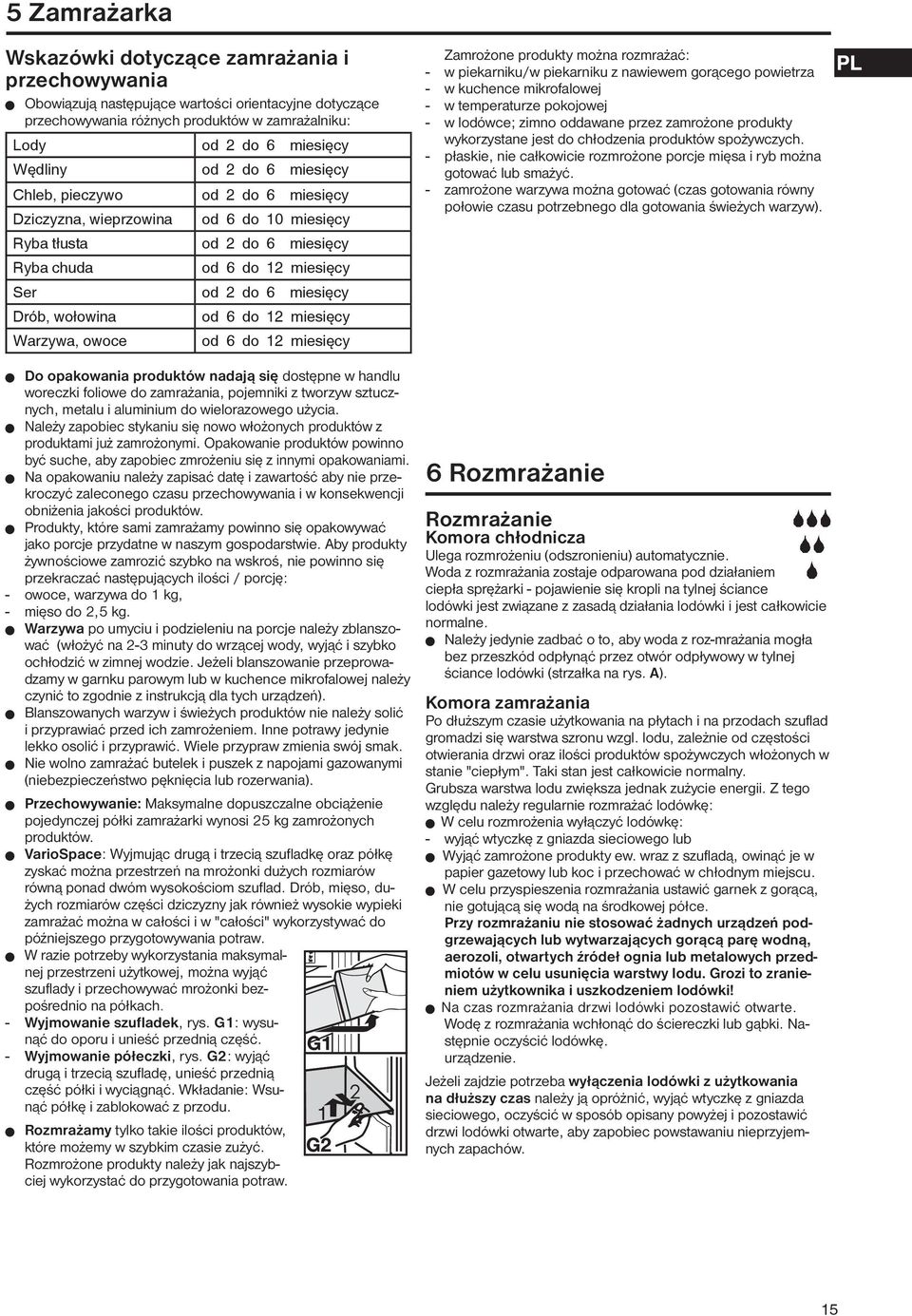 2 do 6 miesięcy od 6 do 12 miesięcy od 6 do 12 miesięcy W Do opakowania produktów nadają się dostępne w handlu woreczki foliowe do zamrażania, pojemniki z tworzyw sztucznych, metalu i aluminium do