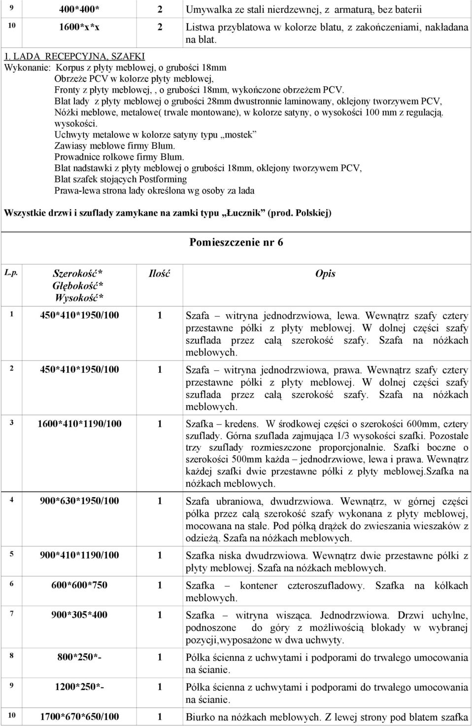 LADA RECEPCYJNA, SZAFKI Wykonanie: Korpus z płyty meblowej, o grubości 18mm Fronty z płyty meblowej,, o grubości 18mm, wykończone obrzeżem PCV.