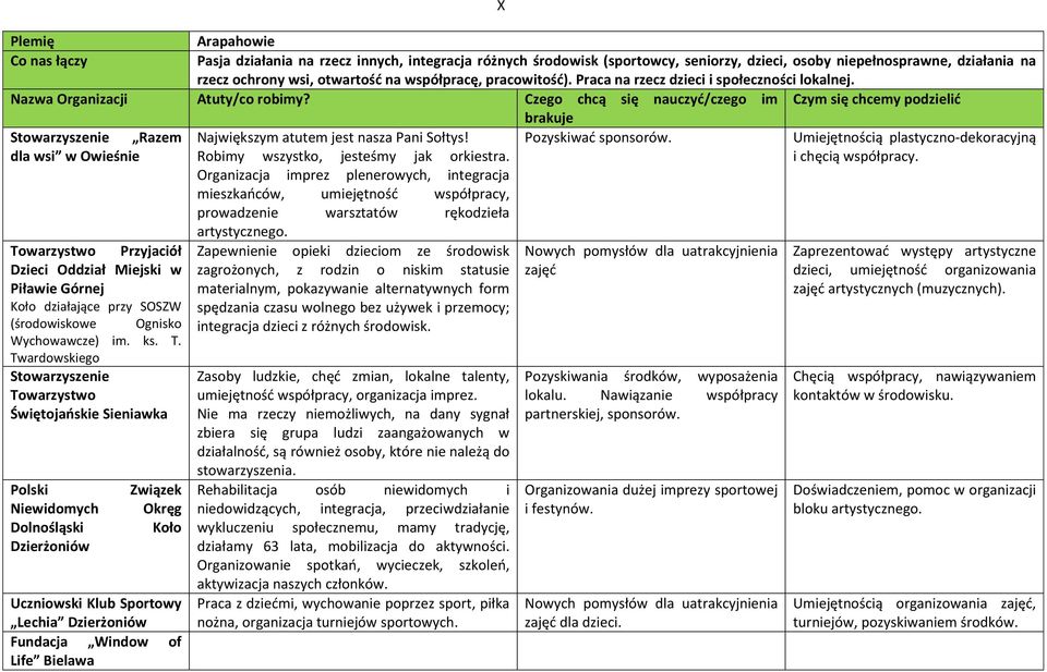 Umiejętnością plastyczno-dekoracyjną dla wsi w Owieśnie Robimy wszystko, jesteśmy jak orkiestra. i chęcią współpracy.